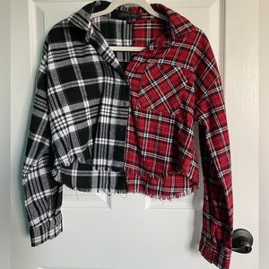 Half and Half Plaid Crop Top